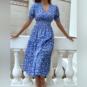 Floral Blue Midi Dress